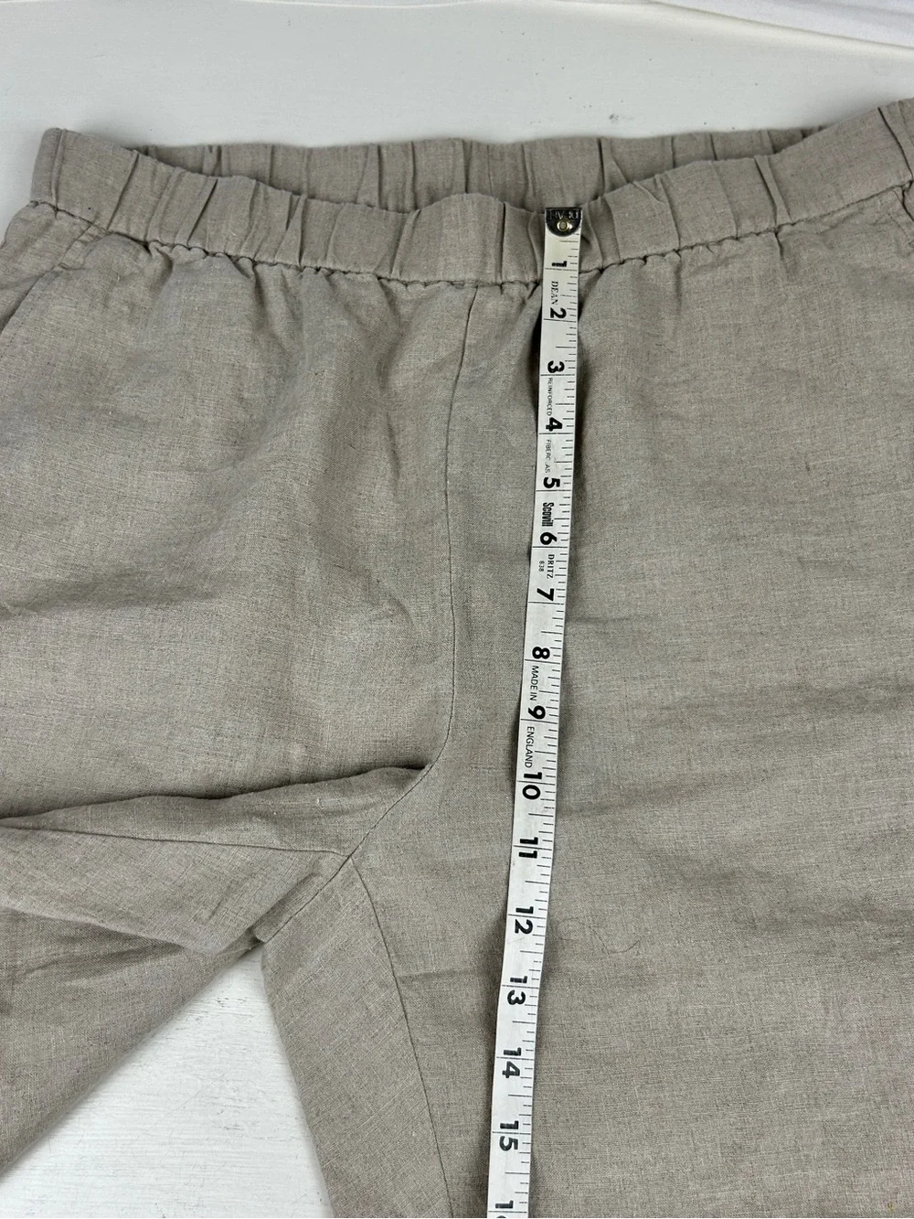 Eileen Fisher Womens Sz PL 100% Organic Linen Beige Pants Elastic Waist Tapered